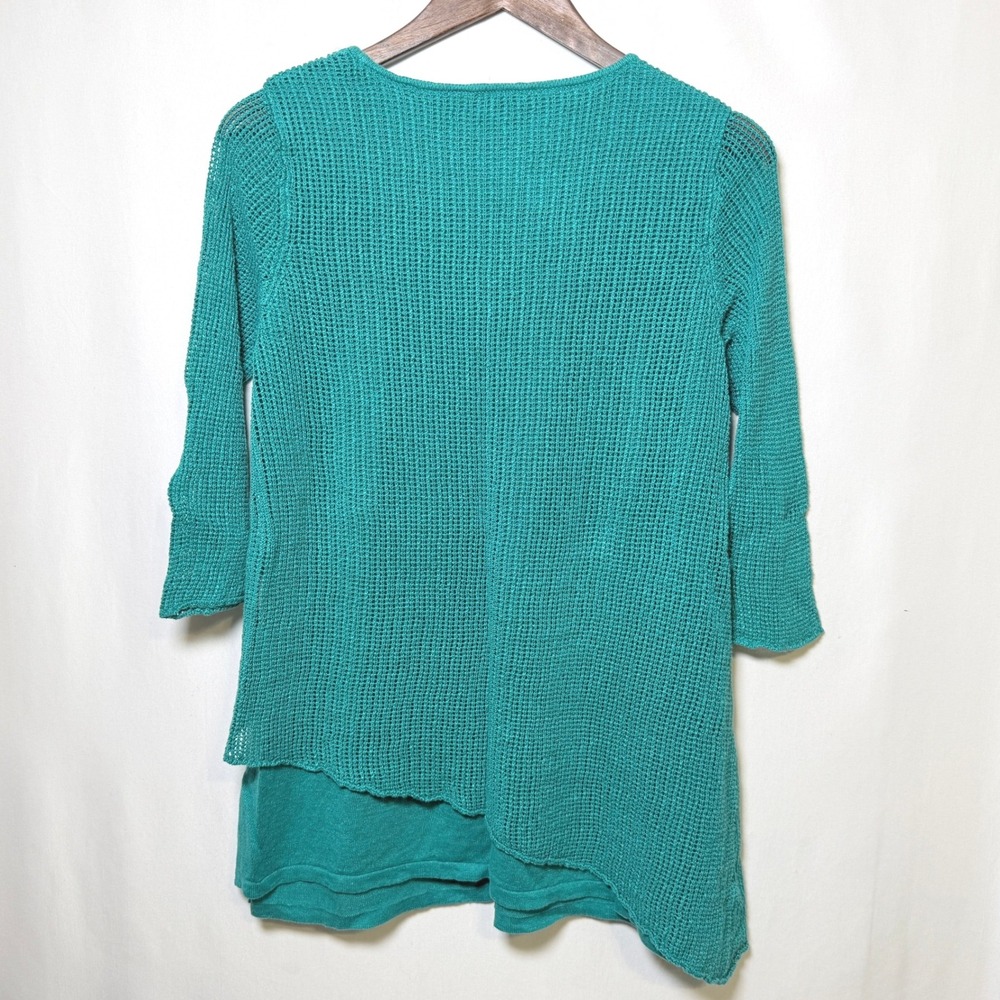 Eileen Fisher Teal Organic Linen Mesh Layered Tunic Sweater Medium S18OKZ - Picture 4 of 7